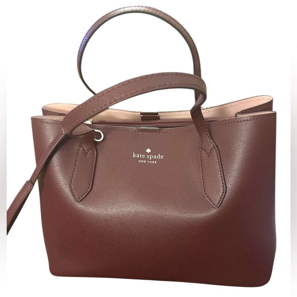 Kate Spade  Harper Satchel Cherrywood Leather Tote Bag with crossbody strap